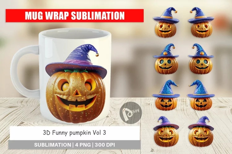 Mug Wrap Design 3D Funny Pumpkin