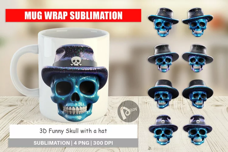 Mug Wrap Design 3D Funny Skull