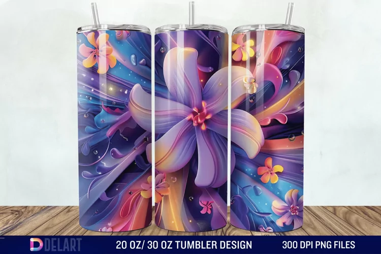 3d Galaxy Cartoon Floral Flower Tumbler Wrap