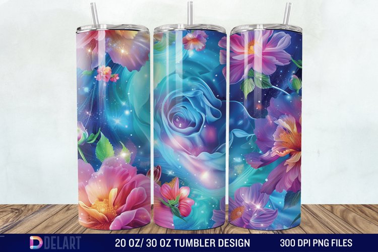 3d Galaxy Cartoon Floral Flower Tumbler Wrap example image 1