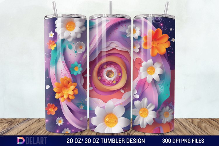 3d Galaxy Cartoon Floral Flower Tumbler Wrap example image 1