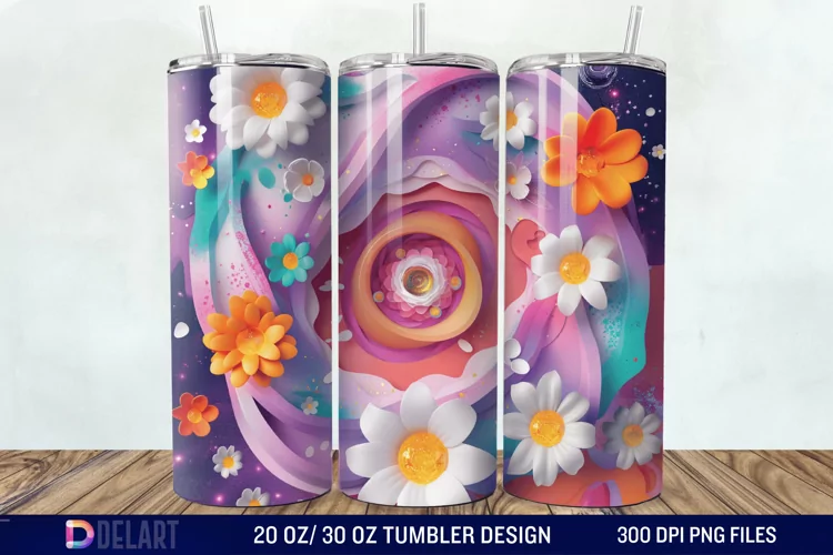 3d Galaxy Cartoon Floral Flower Tumbler Wrap