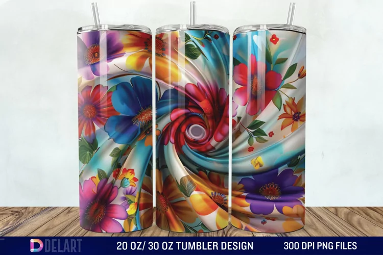 3d Galaxy Cartoon Floral Flower Tumbler Wrap