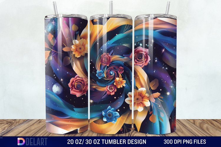 3d Galaxy Cartoon Floral Flower Tumbler Wrap example image 1