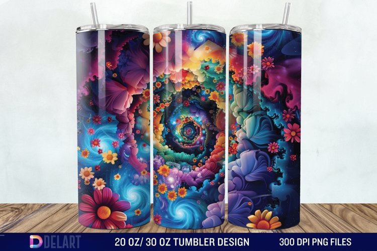 3d Galaxy Cartoon Floral Flower Tumbler Wrap example image 1