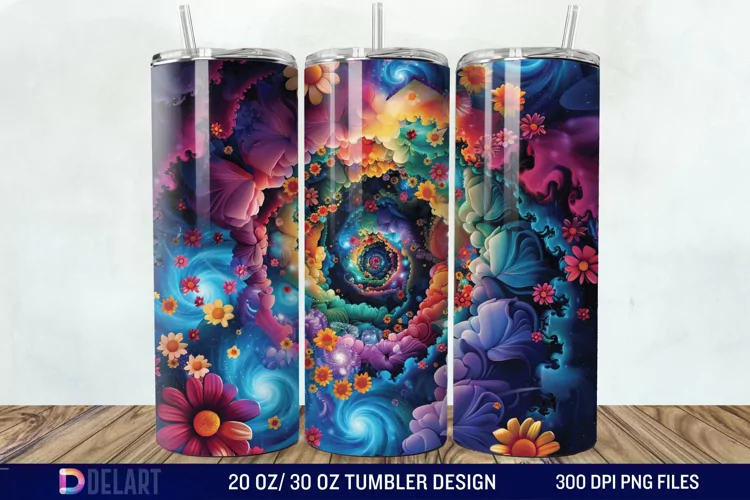 3d Galaxy Cartoon Floral Flower Tumbler Wrap