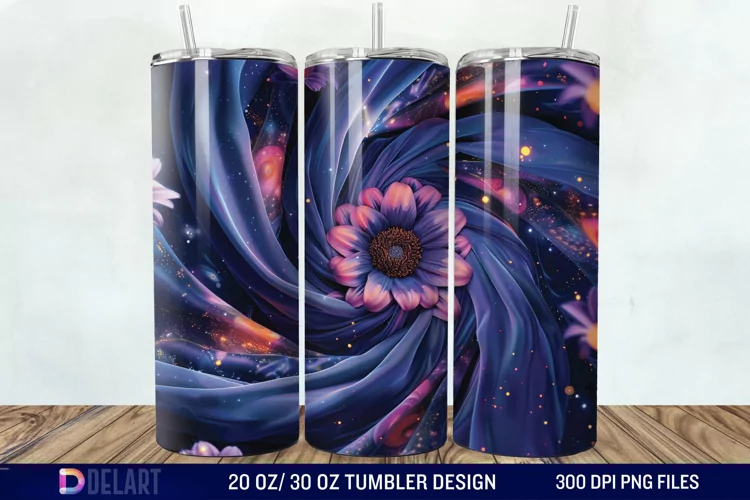 3d Galaxy Cartoon Floral Flower Tumbler Wrap