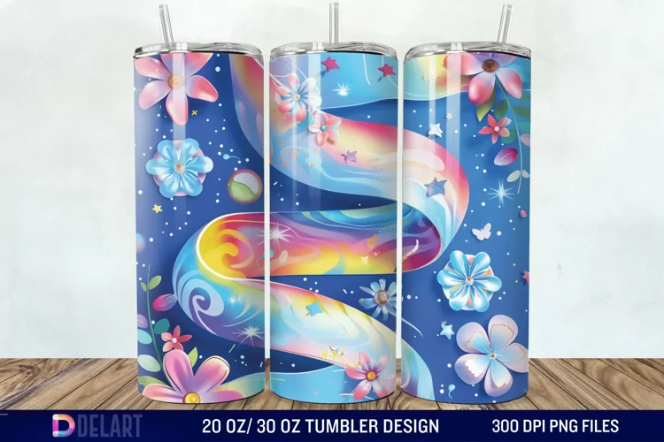 3d Galaxy Cartoon Floral Flower Tumbler Wrap