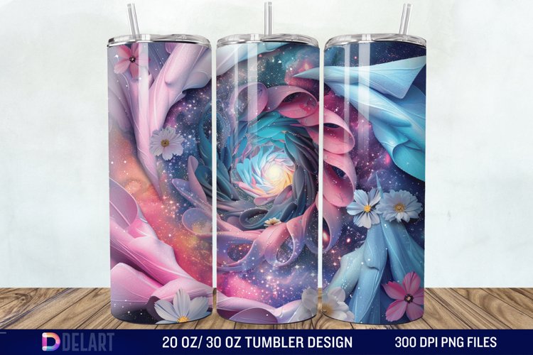 3d Galaxy Cartoon Floral Flower Tumbler Wrap example image 1
