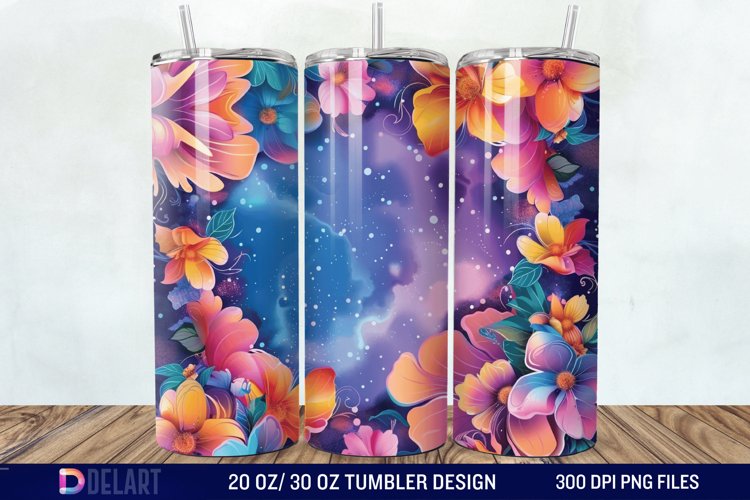 3d Galaxy Cartoon Floral Flower Tumbler Wrap example image 1