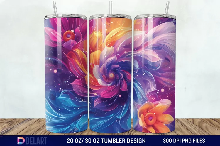 3d Galaxy Cartoon Floral Flower Tumbler Wrap