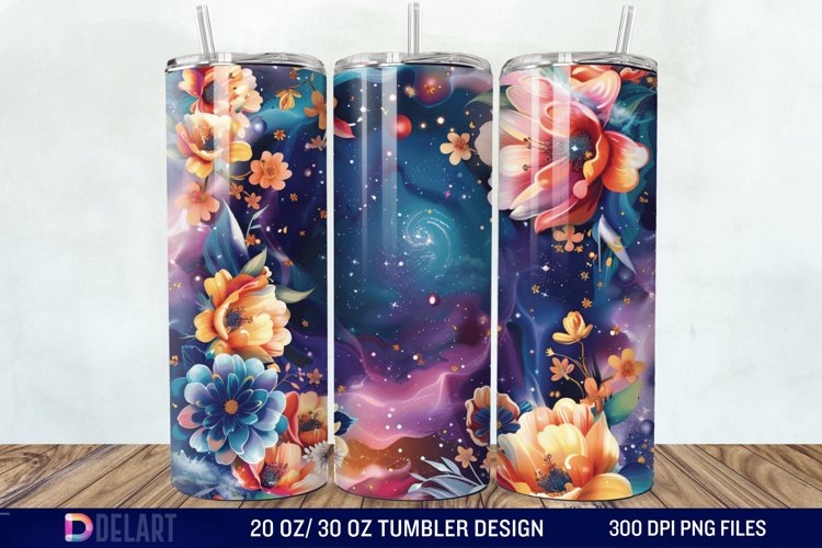 3d Galaxy Cartoon Floral Flower Tumbler Wrap example image 1