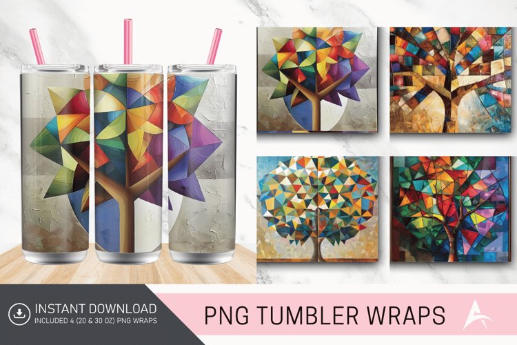 3D Geometric tree Abstract Oil Painting Tumbler wrap example image 1