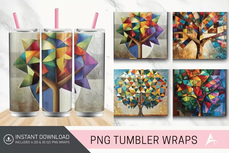 3D Geometric tree Abstract Oil Painting Tumbler wrap