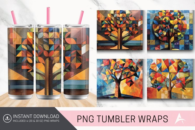 3D Geometric tree Abstract Oil Painting Tumbler wrap example image 1