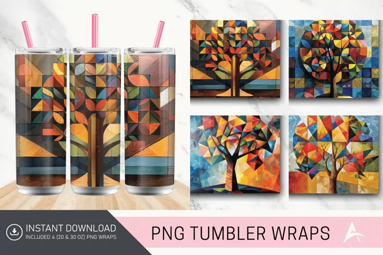 3D Geometric tree Abstract Oil Painting Tumbler wrap