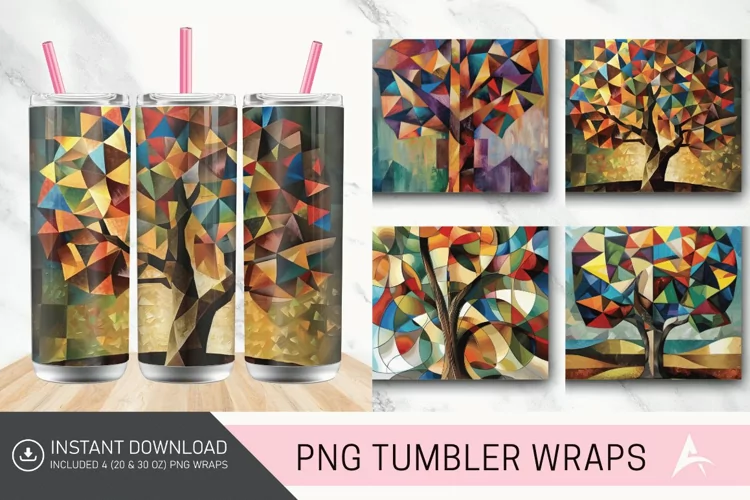 3D Geometric tree Abstract Oil Painting Tumbler wrap