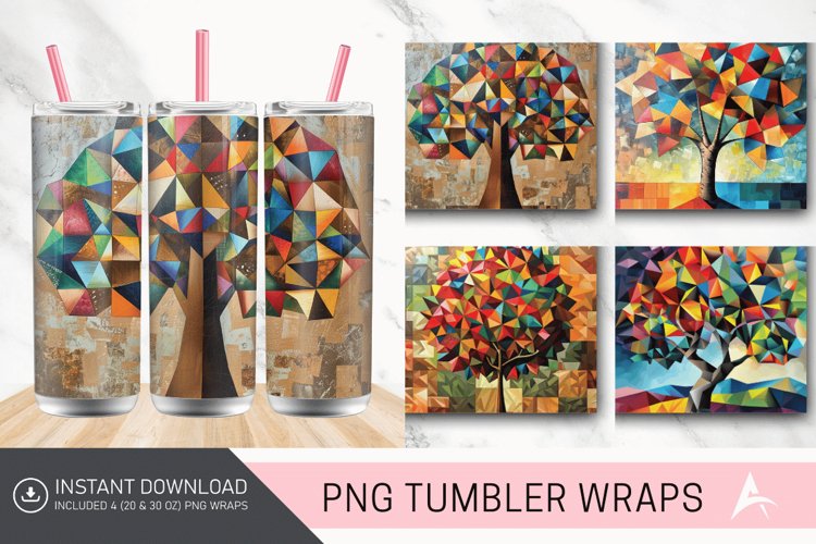 3D Geometric tree Abstract Oil Painting Tumbler wrap example image 1