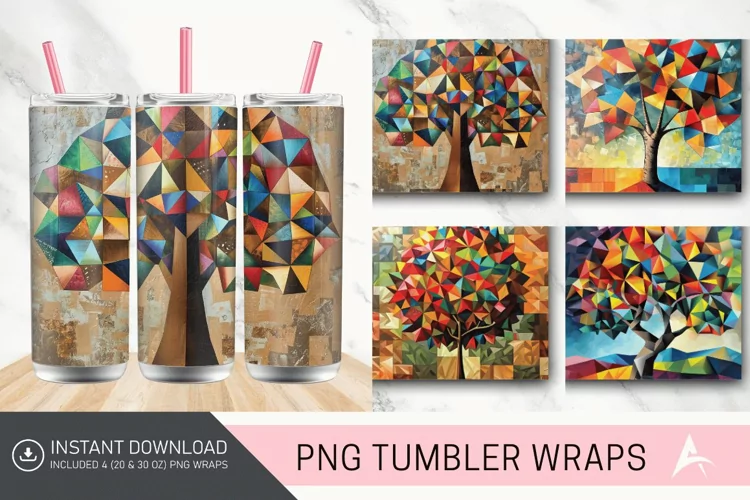 3D Geometric tree Abstract Oil Painting Tumbler wrap