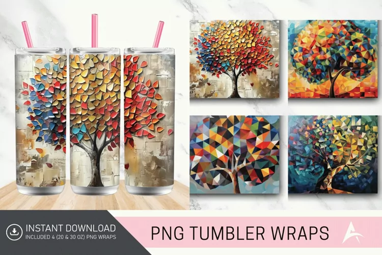 3D Geometric tree Abstract Oil Painting Tumbler wrap