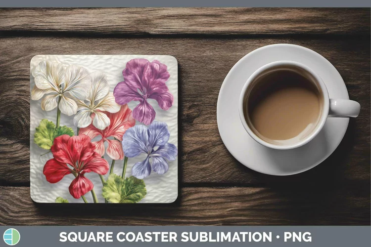 3D Geranium Square Coaster | Sublimation Coaster Designs