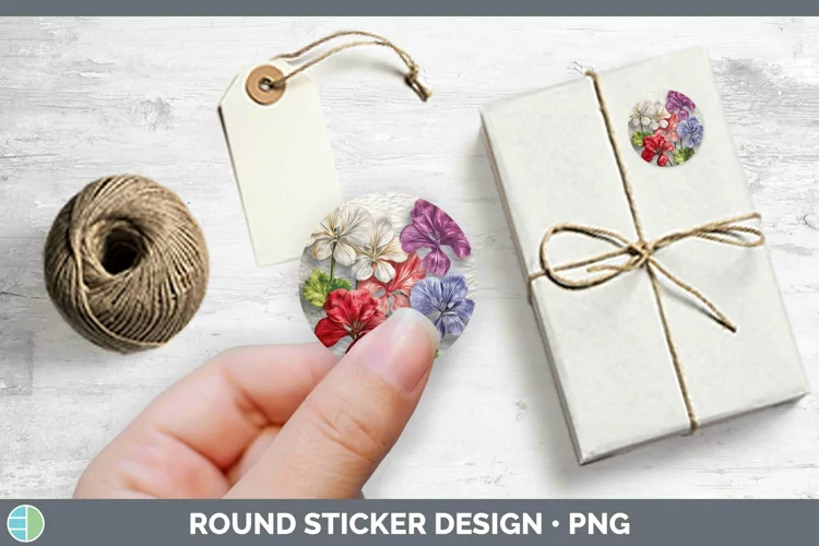 3D Geranium Stickers | Round Labels Designs