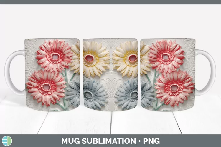 3D Gerbera Daisy Flowers Mug Wrap | Sublimation Coffee Cup D