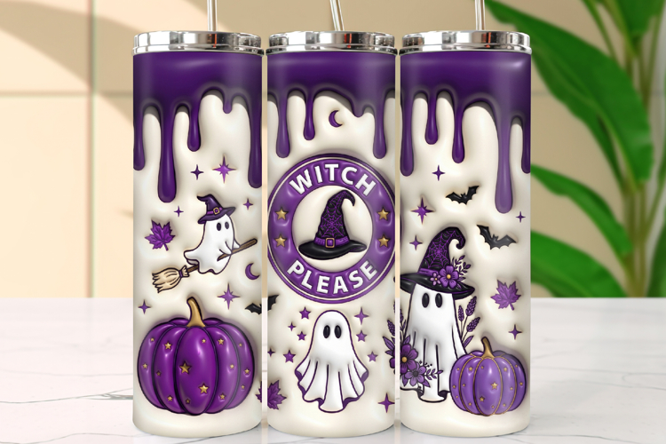 3d Ghost Halloween 20oz Tumbler Wrap, Witch Please Tumbler