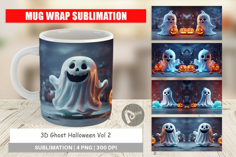 Mug Wrap Design 3D Ghost Halloween