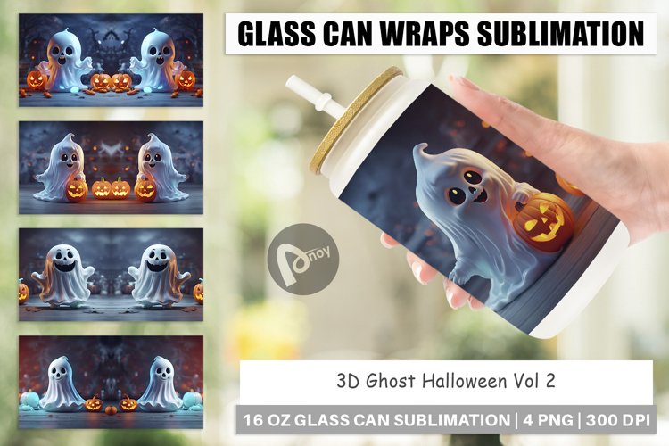 Glass Can Wraps 3D Ghost Halloween