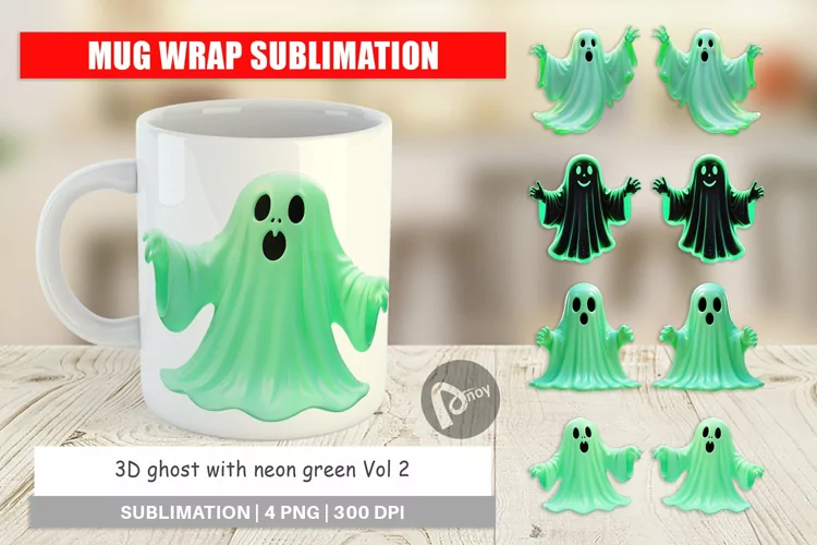 Mug Wrap Design 3D Ghost Green