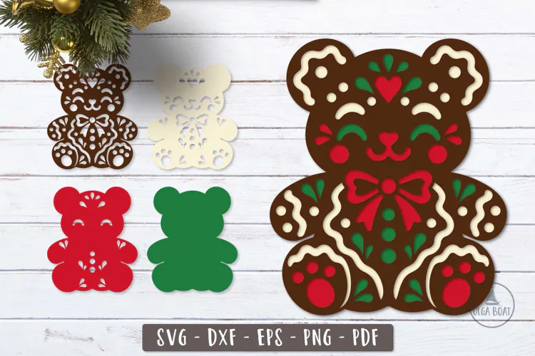 3d Gingerbread Bear Christmas SVG Layered design