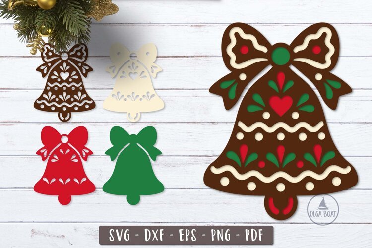 3d Gingerbread Christmas Bell SVG Layered design