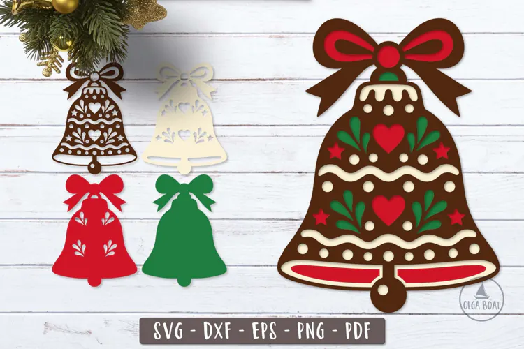 3d Gingerbread Christmas Bell SVG Layered design