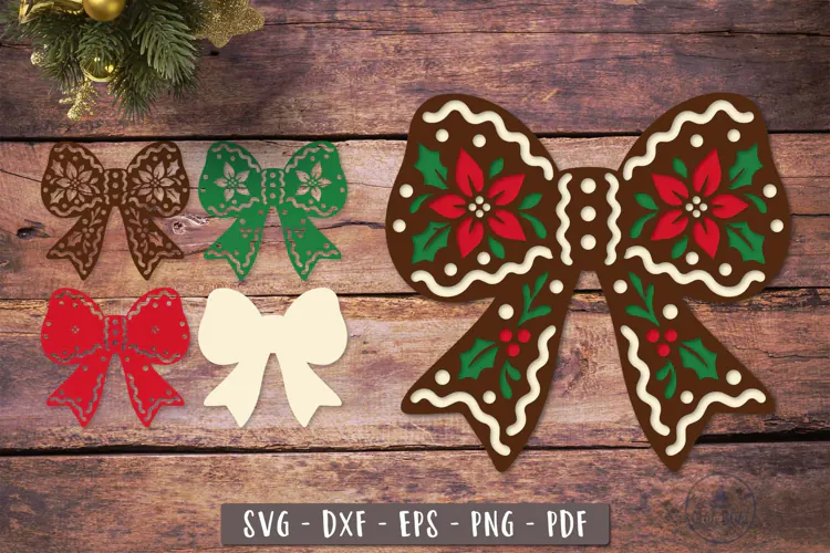 3d Gingerbread Christmas Bow SVG Layered design