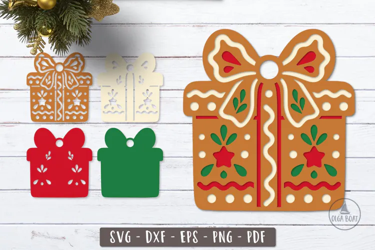 3d Gingerbread Christmas Gift Box SVG Layered design