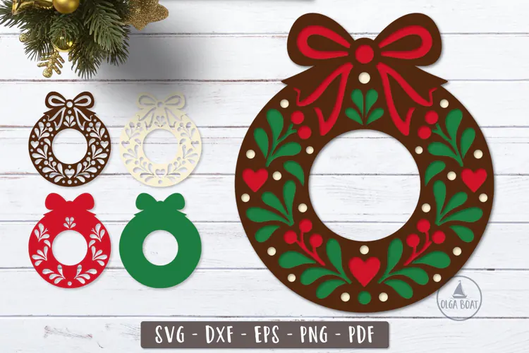 3d Gingerbread Christmas Wreath SVG Layered design