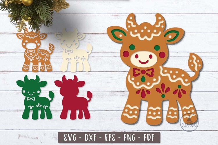 3d Gingerbread Cow SVG Christmas Layered design