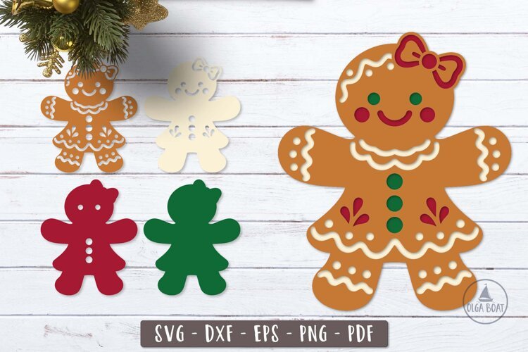 3d Gingerbread Girl Christmas SVG Layered design