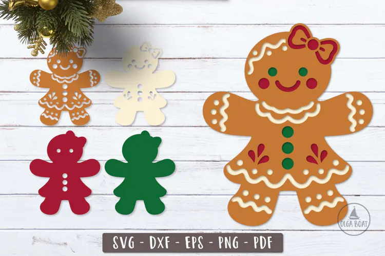 3d Gingerbread Girl Christmas SVG Layered design