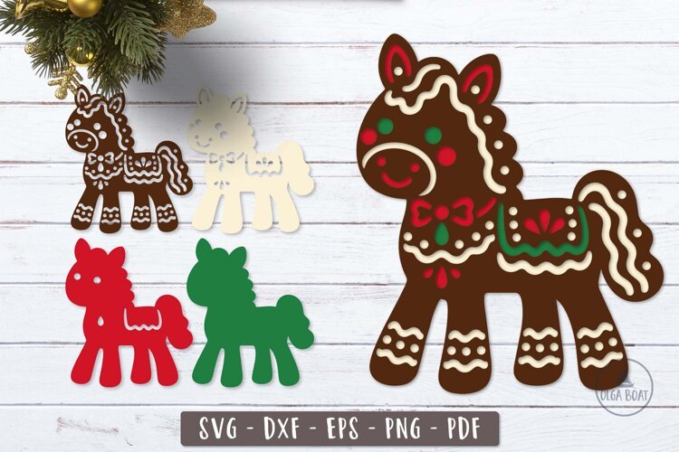 3d Gingerbread Horse Christmas SVG Layered design