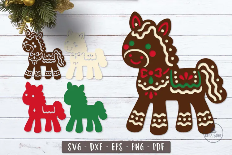 3d Gingerbread Horse Christmas SVG Layered design