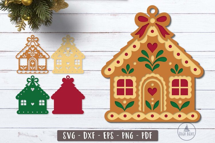 3d Gingerbread House Ornament SVG Layered design