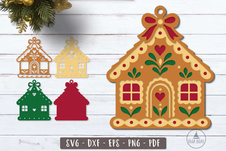 3d Gingerbread House Ornament SVG Layered design