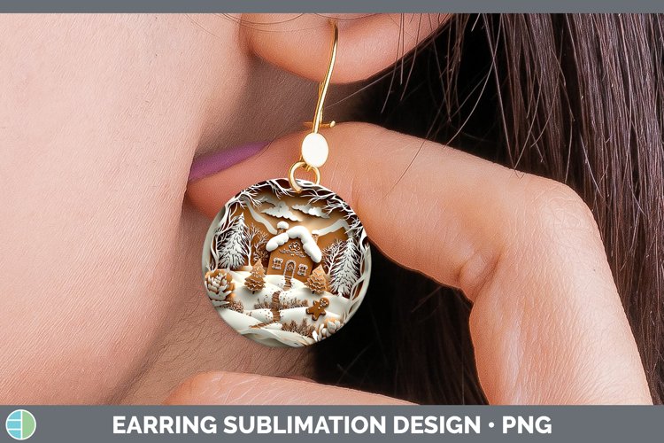 3D Gingerbread House Round Earrings Sublimation Earrings Des