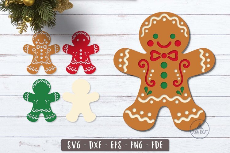 3d Gingerbread Man Christmas SVG Layered design