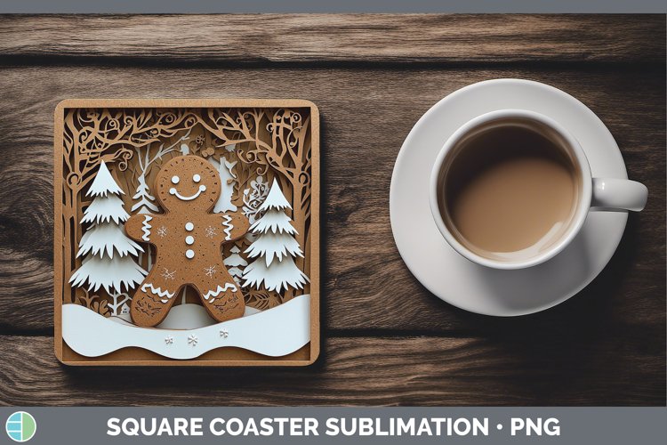 3D Gingerbread Man Square Coaster Sublimation Coaster Design
