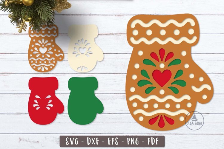 3d Gingerbread Mitten Christmas SVG Layered design