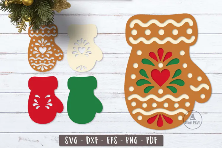 3d Gingerbread Mitten Christmas SVG Layered design