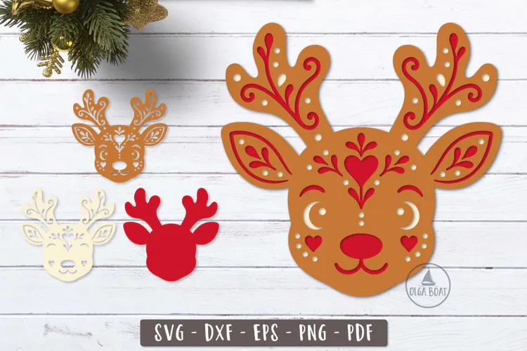 3d Gingerbread Reindeer Christmas SVG Layered design